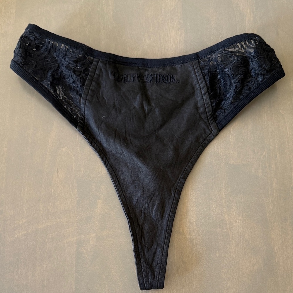 Harley-Davidson Black Leather & Lace Thong Panties